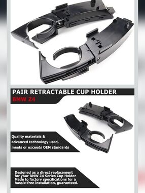 BMW Z4 side dash cup holders - Black Retractable Dual Cup Holder Set